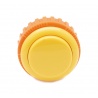 Yellow Sanwa button, 30 mm screw, face view.