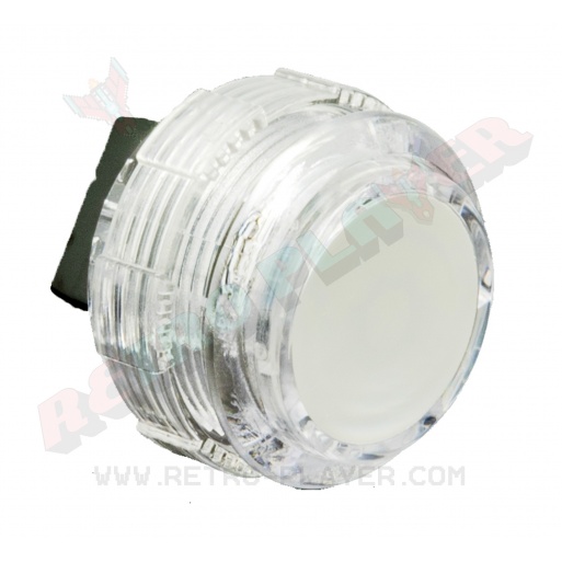 White Crown Samducksa button, 30 mm, translucent, 3/4 view.