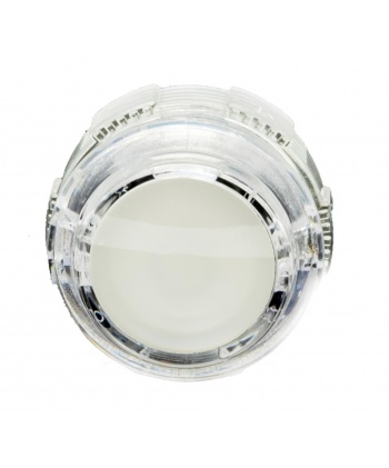 White Crown Samducksa button, 30 mm, translucent, front view.